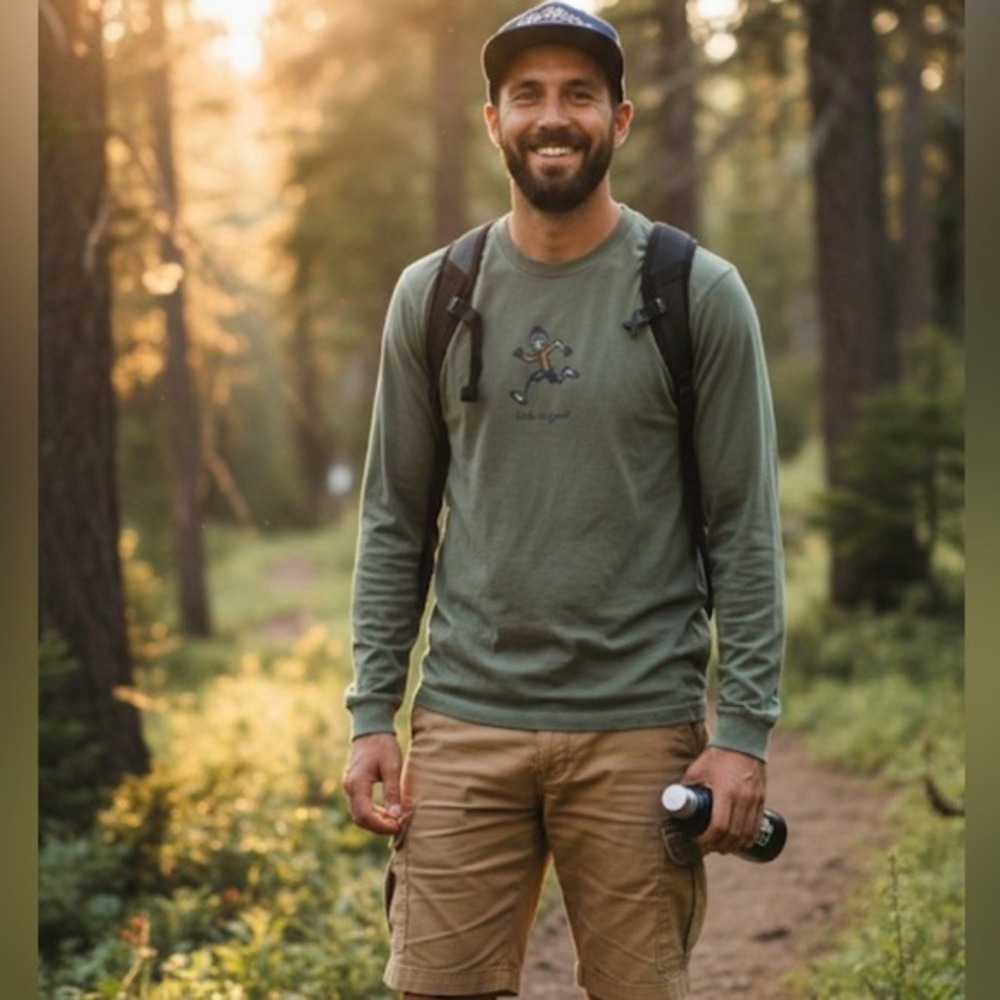Life Is Good Men's Crusher Long Sleeve Olive Green Large Gorpcore Utility